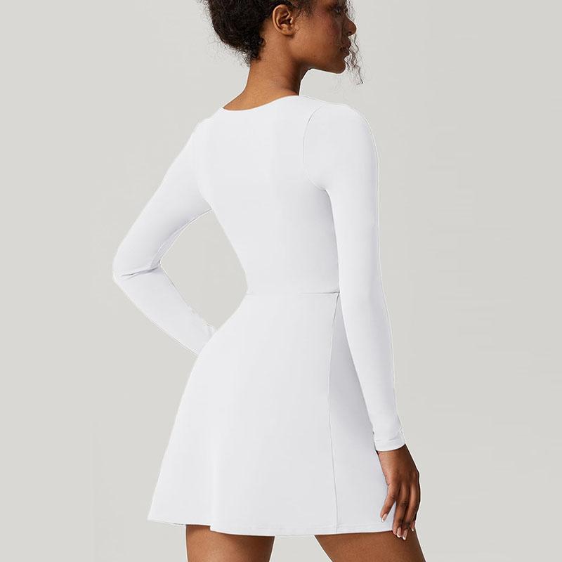 Womens Square Neck Bodice Dress Long Sleeve Side Slit Flare Mini Dresses