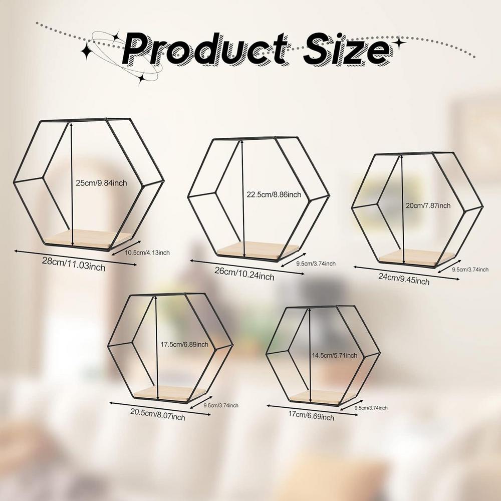 5Pcs Hexagonal Wall Storage Shelves Wall Floating Shelf Modern Different Sizes Storage Rack Decorative Space-Saving Home Decor