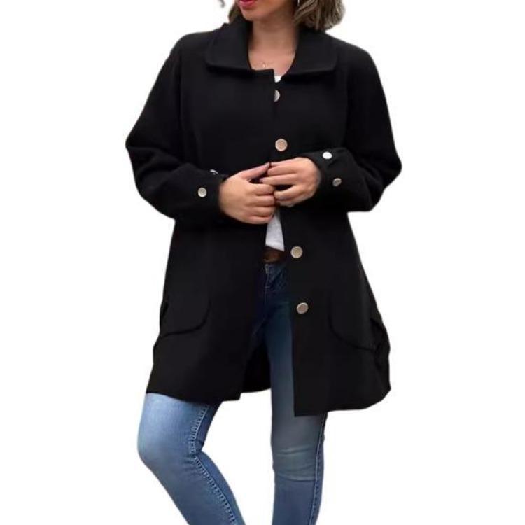 Women Solid Color Loose Single Breasted Cardigan Jacket Long Sleeve Turn Down Collar Spring Fall Coat For Dating