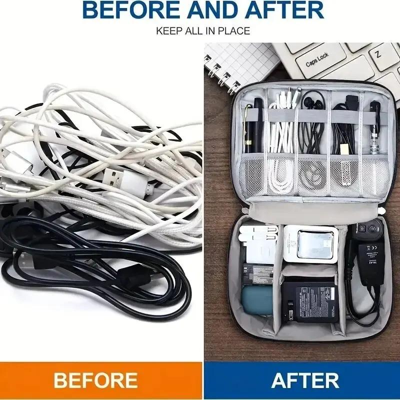 Cable storage bag waterproof digital electronic organizer portable USB data line charger plug storage bag travel cable organizer