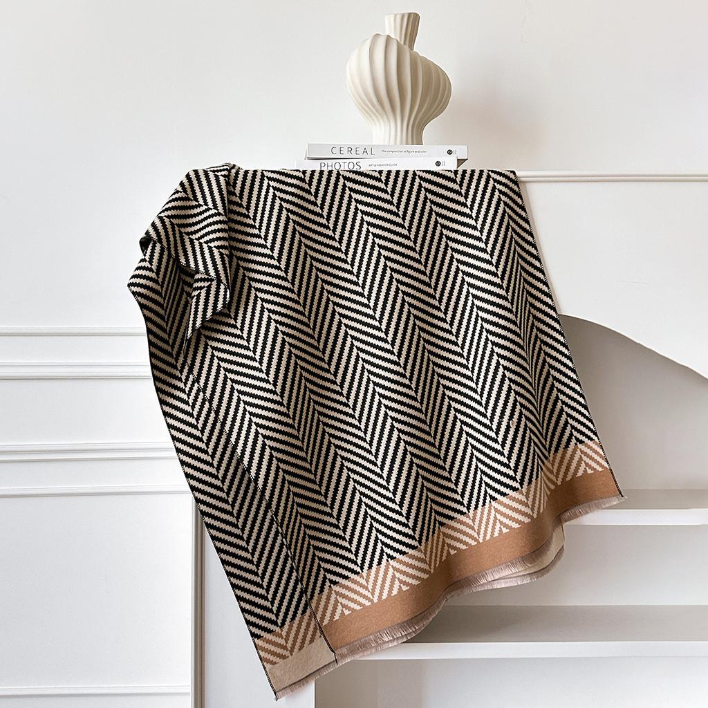 Striped Imitation Cashmere Spring And Autumn Thin Scarf Women'S Gold Thread Light Luxury Versatile Shawl Air Conditioner Blanket Light Luxury Simple