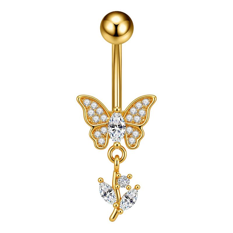 1Pcs  Stainless Steel Zircon Belly Button Ring Butterfly Flower Belly Button Stud Micro-Set Round Belly Button Piercing