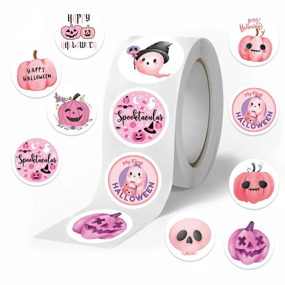 500 Pictures/roll Roll Sticker Tape Cartoon Pink Halloween Sticker Hand Account Material Envelope Seal