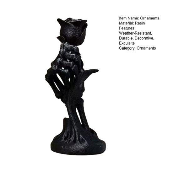 Rose Skeleton Hand Sculpture, 3D Printed Gothic Design Artistic Desktop Decoration, Unique PLA Ornament for Graduates Day Home Decor