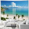 Seaside Beach Tapestry Island Coconut Tree Sunbed Hawaii Ocean Landscape Fabric Home Living Room Garden Decoration Wall Hanging
