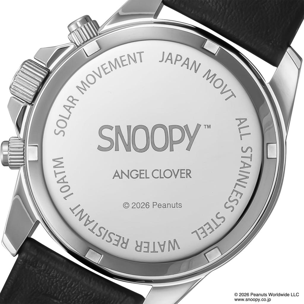 Peanuts Collaboration Peanuts Solar 10 ATM Water Mineral Silver [Angel Clover] Watch, Model, Powered, Resistant, Glass, Dial, PN40SWH-BK, Men's