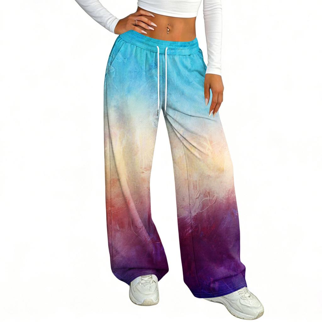 Women's Casual And Fashionable Printed Elastic Waist Loose Wide Leg Pants