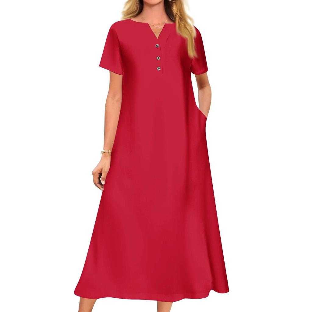 Damen Sommer Bedrucktes V-Ausschnitt Kurzarm Swing-Kleid