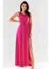 Elegant Maxi Dress with a "water" Neckline Made of Glitter Knit, Fuchsia XL