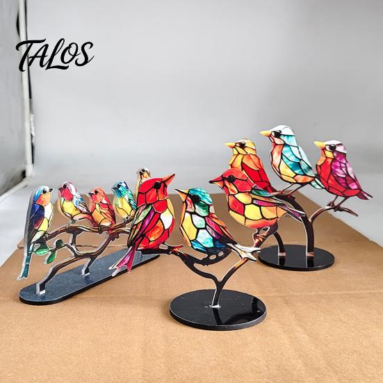 Decorative Accents for Coffee Table Acrylic Birds On Branch Desktop Ornament, Colorful Stained Glass Style Bird Lifelike Hummingbird Sculptures