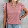 Women's Spring and Summer Solid Color V-neck Blouse Casual Petal Sleeve Loose T-shirt