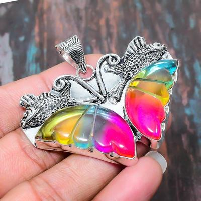 Ciondolo gioielli in argento sterling massiccio 925 fatto a mano con pietra preziosa tormalina bicolore