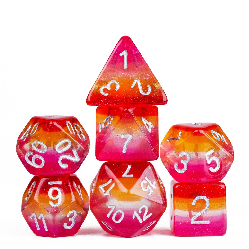 Cusdie 7Pcs Pride Flag Dice DND Trans-Pride D&D Dice Multicolor D4-D20 Polyhedral Dice Set for Role Playing Game Board Games