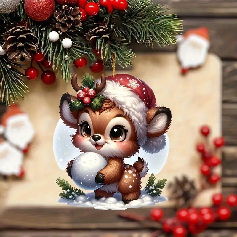 Christmas Reindeer Pendant With Acrylic Flat Surface For Car And Tree Decor