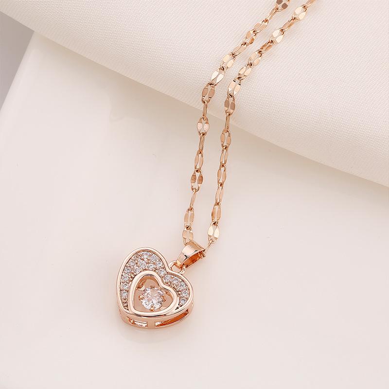 Elegant Heart Pendant Necklace for Women - Titanium Steel, Colorfast, Simple, and Stylish Choker Chain.