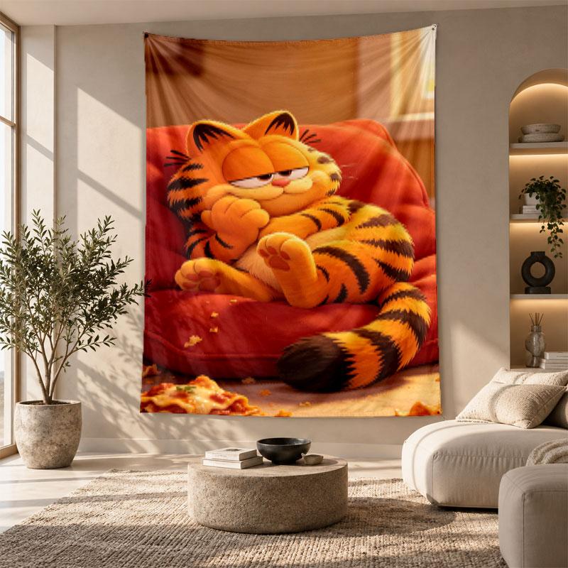 Decorative Tapestry,Garfield cartoon Printed Wall Art, Lightweight Wall Hanging For Bedroom Background