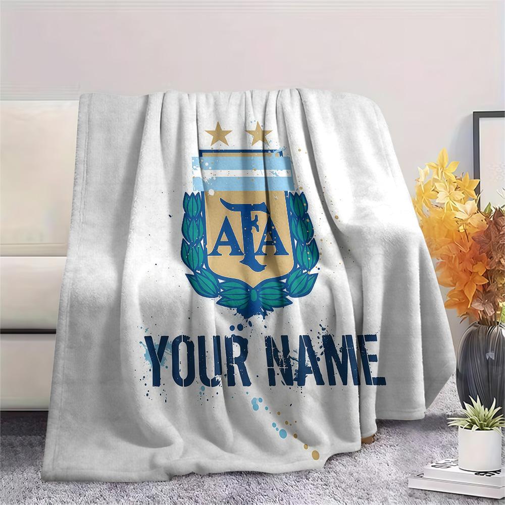 Custom Name Argentina Football Association Flannel Blanket, High Quality Comfortable for All Seasons, Home Decor, Warmth and Comfort