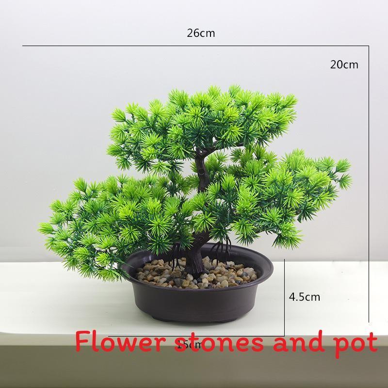 Plastics Changpai Scotch Pine Thuja Sutchuenensis Green Plant With Pot And Stone