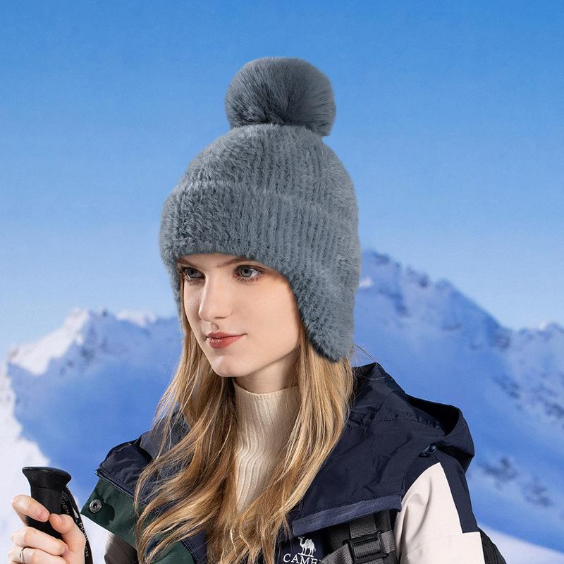 Winter new ear protection knitted hat Korean version versatile wool hat plush cold-proof warm hairball hat female tide