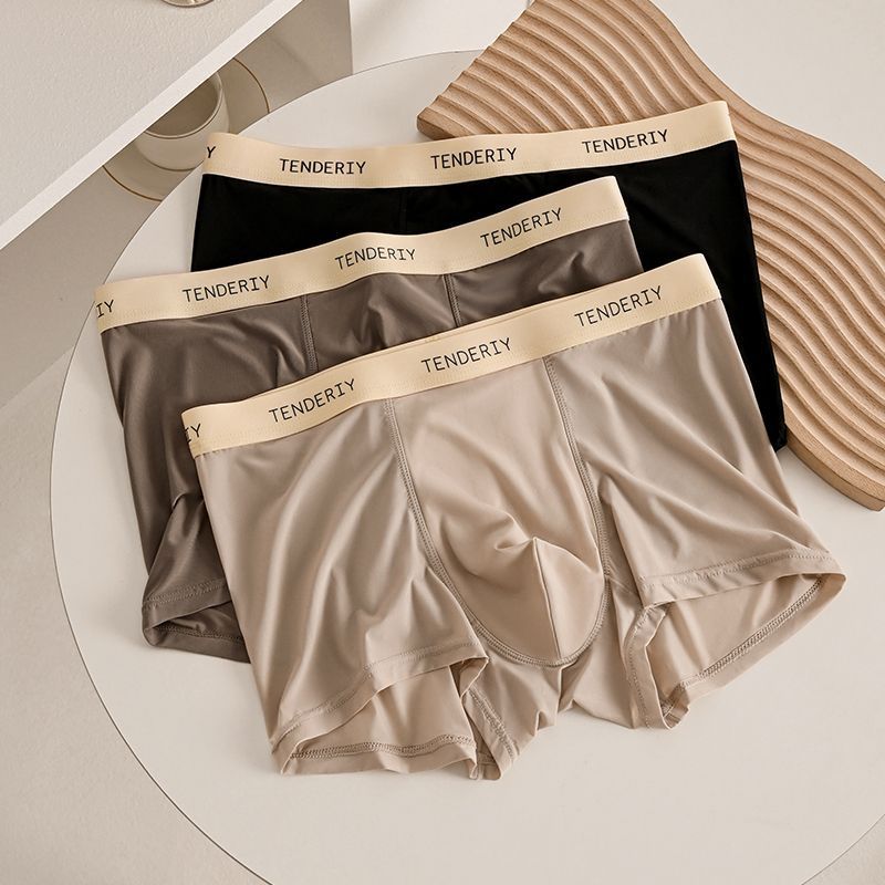 3pcs Summer Thin Men's Underwear Solid Color Underwear Men's Flat Underwear Mid Waist Breathable Square Underwear Boxer Brief