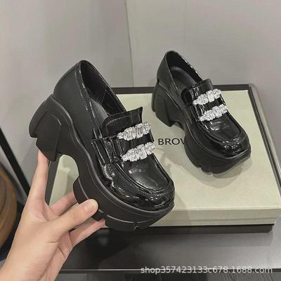 Women's 2025 Spring Thick-soled Slip-on Loafers with Inner Height Boost and Small Platform
