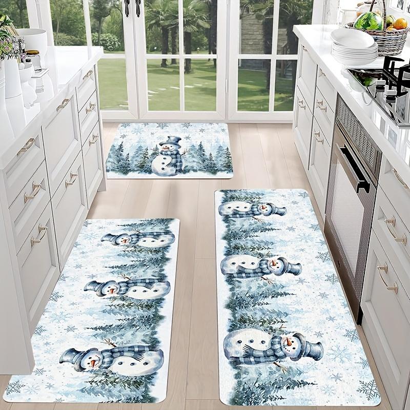 1Pcs Anti Fatigue Kitchen RugsWinter Forest Print Waterproof Non-Slip Thick Cushioned Kitchen Mat Heavy Duty Comfort Standing Mat for Kitchen