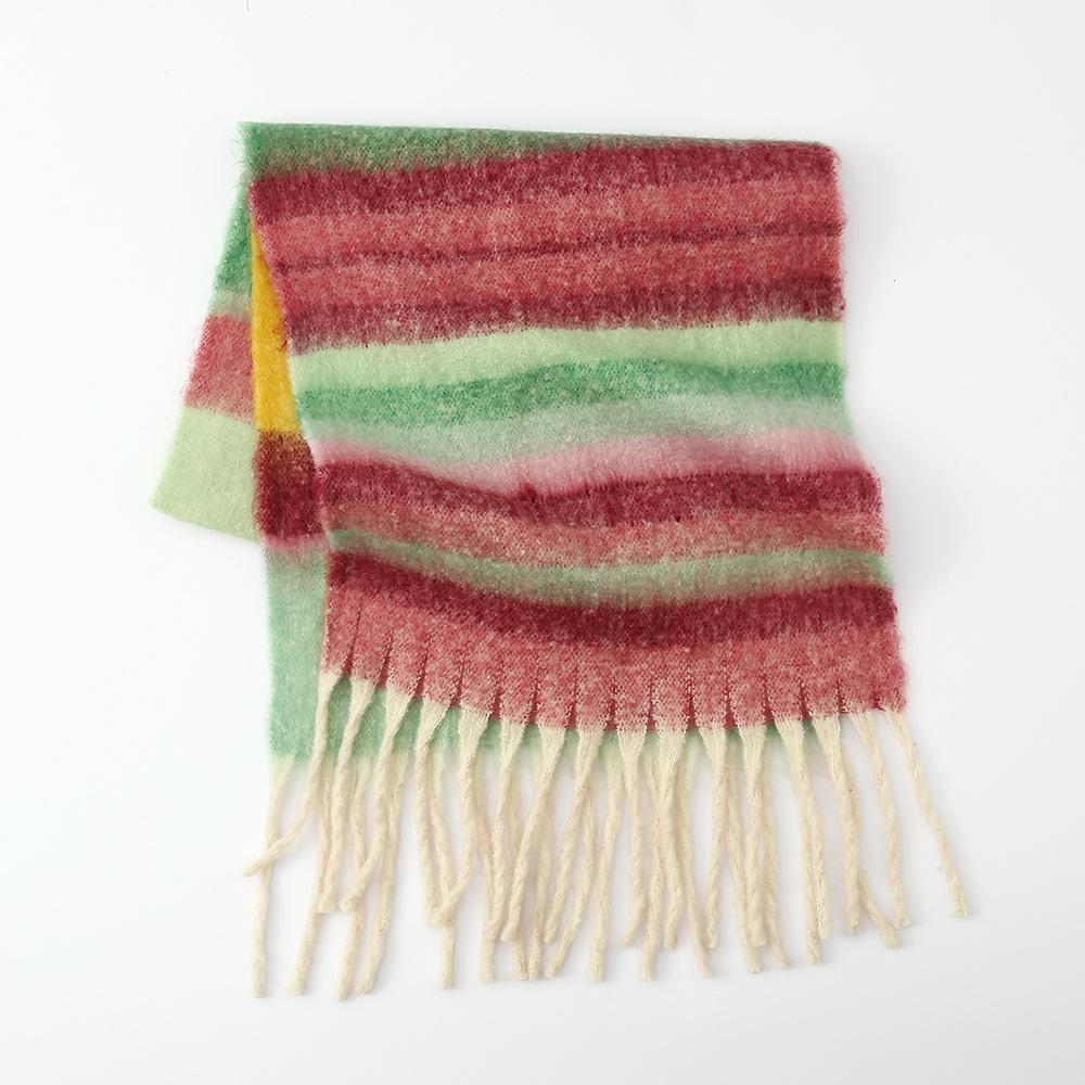 Autumn and winter new color thick braid high sense women's scarf thickened loop yarn striped thick beard shawl