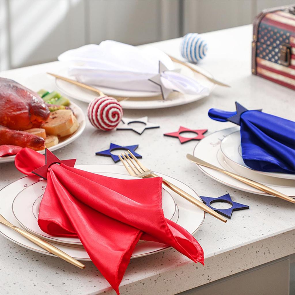 Patriotic Star Napkin Ring Reusable Cocktail Fabric Ring Frame Wooden Crafts Wedding Party Table Supplies