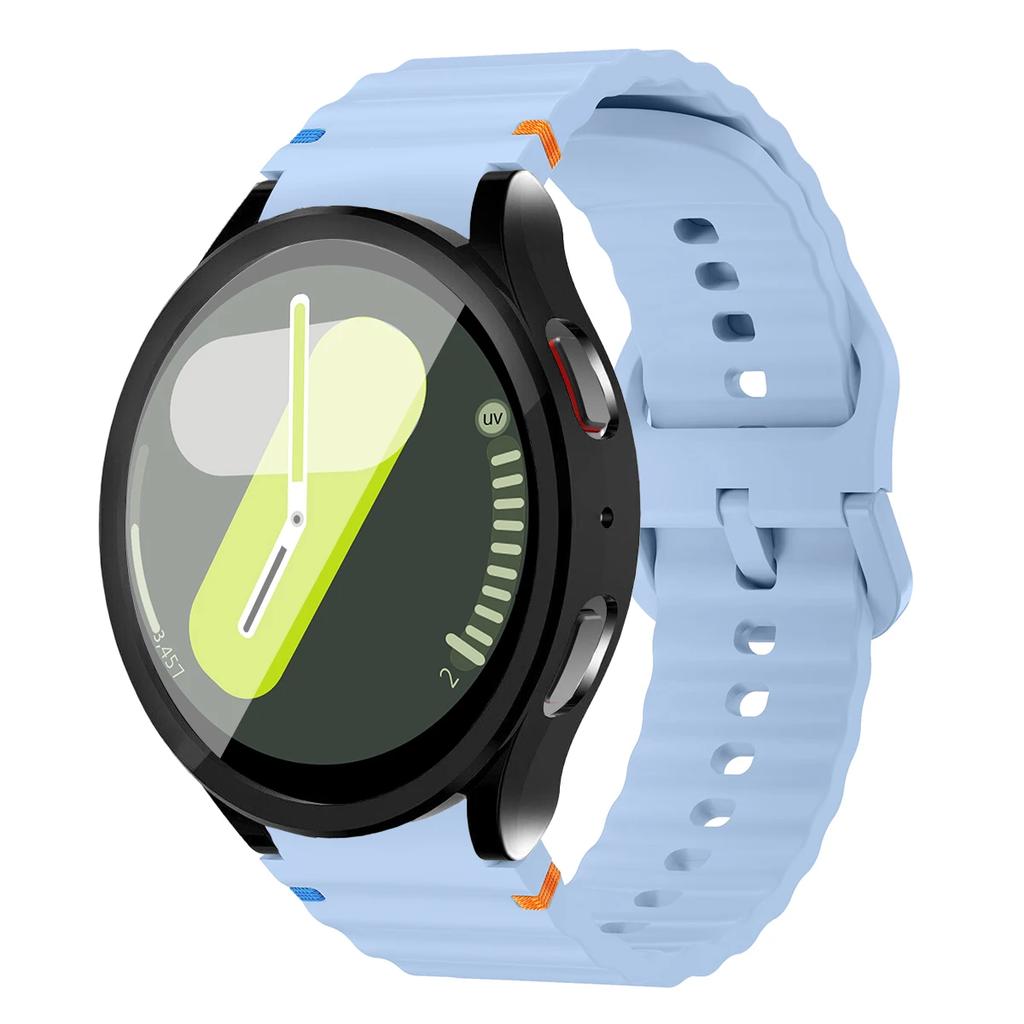 Boîtier+Bracelet pour Samsung Galaxy Watch7 40mm 44mm Bracelet en Silicone Bracelet Film de Protection d'Écran en Verre Trempé Coque Bumper en TPU