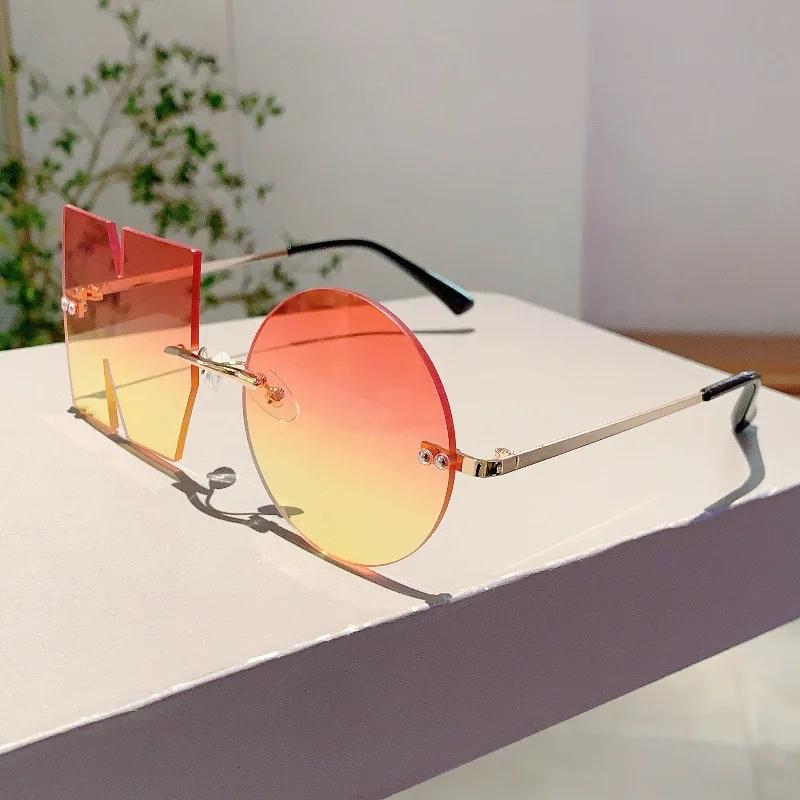 No Rimless Vintage Punk Irregular Sunglasses Women For Men Luxury Brand Designer Sun Glasses Popular Hip Hop Oversized Shades