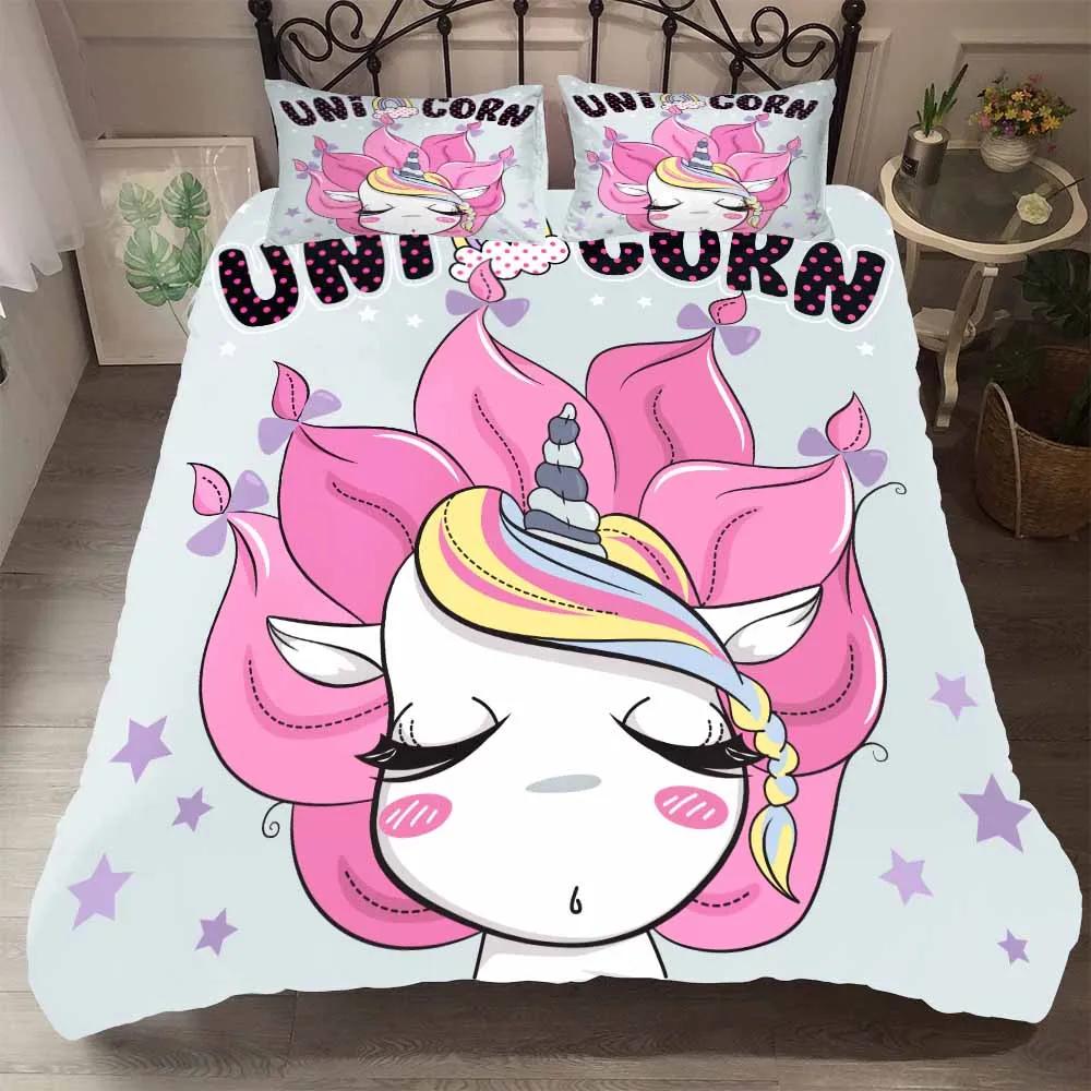 Bedclothes King Queen Size 3d Unicorn Bedding Set Luxury Princess Quilt Set Beding Pink Winter Bed Comforter Cute Cartoon Bed