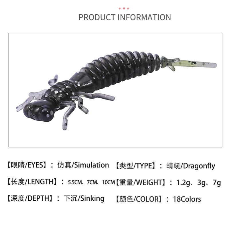 10pcs/lot Worm Larva Soft Lures Artificial Silicone Bait Bionic Dragonfly Lure Bait Soft Bait Hard Bait Spiral Sea FishingTackle