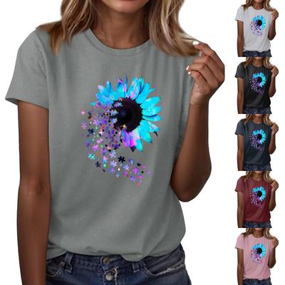 Women's Casual Sunflower Print Street Slim Fit Short Sleeve T-Shirt Top