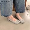 Fashion SUOJIALUN 2025 Spring New Brand Women Flat Shoes Fashion Split Toe Flat Ballet Shallow Slip On Female Casual Slip On Loafer Shoe
