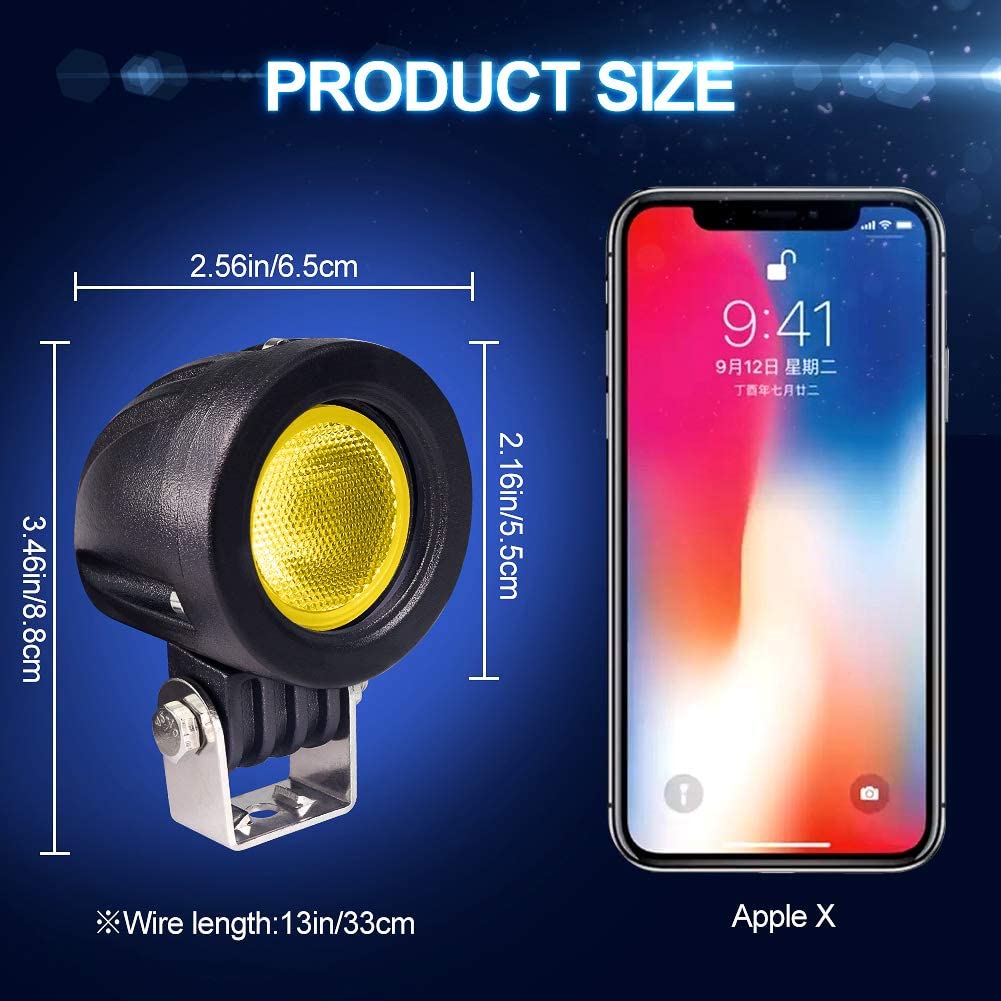 X-STYLE Motorcycle Fog Lamp, Yellow, 10 W, LED Work Light, 12 V/24 V, High