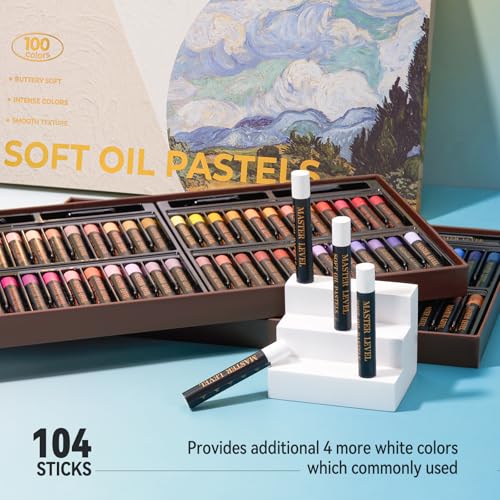 LIGHTWISH Professional Oil Pastels - 100 Colors + 4 White Sticks (104 Sticks Total) - Vivid Colors, Lightfast, Blending-Focused, Creamy Soft Texture,