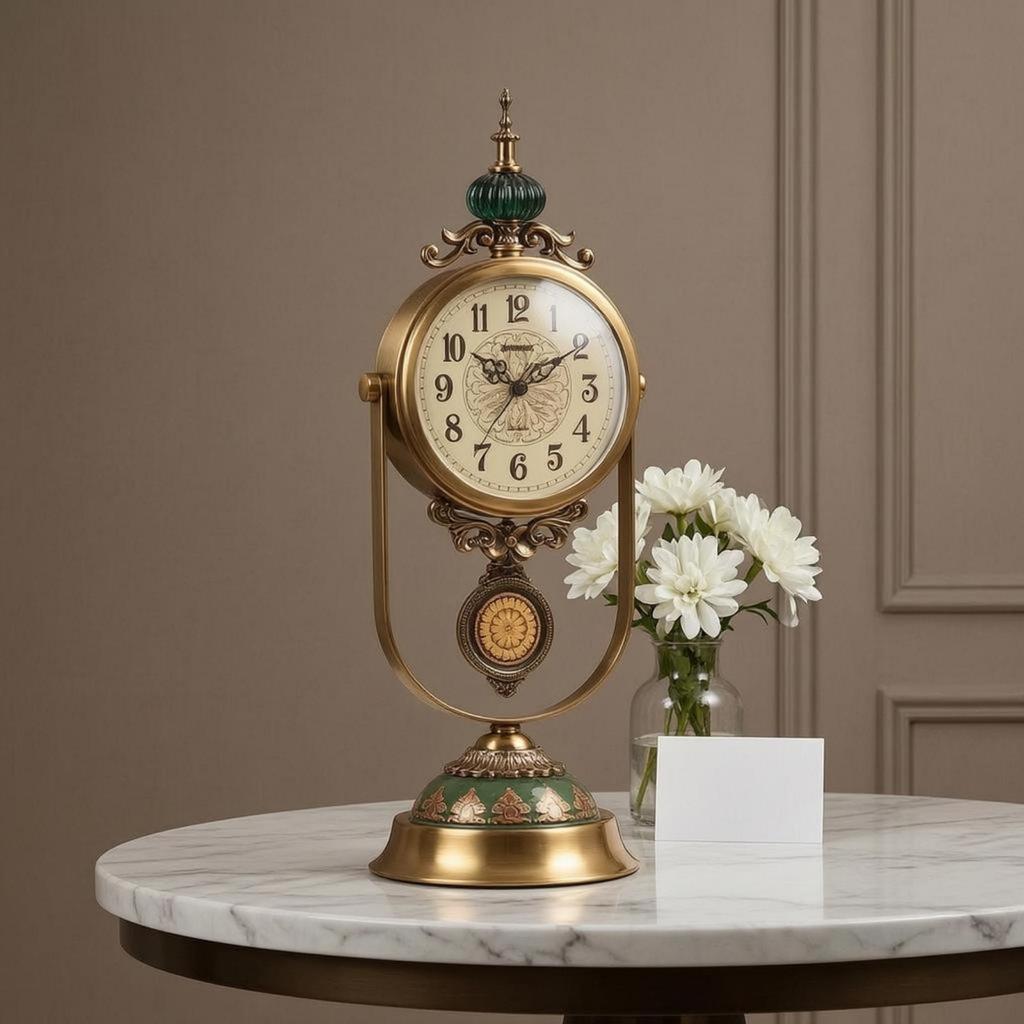 Vintage Metal Table Timepiece Gold-Tone Decorative Desk Easy to Read