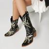 Fashion IPPEUM Cowboy Boots For Women Brown Ankel Block Heel Embroider Silver Pu Leather Plush Size 35-46 Western Cowgirl Shoes