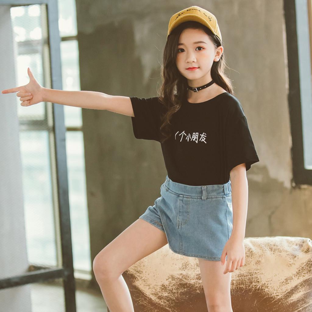Teen Kids Girls Chinese Text T Shirt Short Sleeve Tops Denim Shorts Outfits Set Buy At A Low Prices On Joom E Commerce Platform