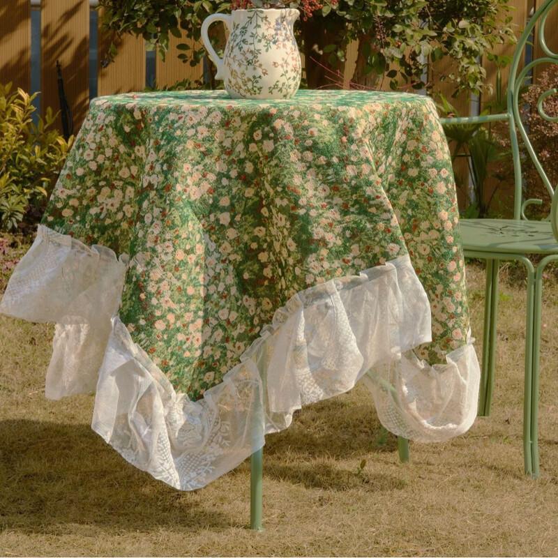 Leljia Jacquard Lace Ruffle Edge Outdoor Tablecloth