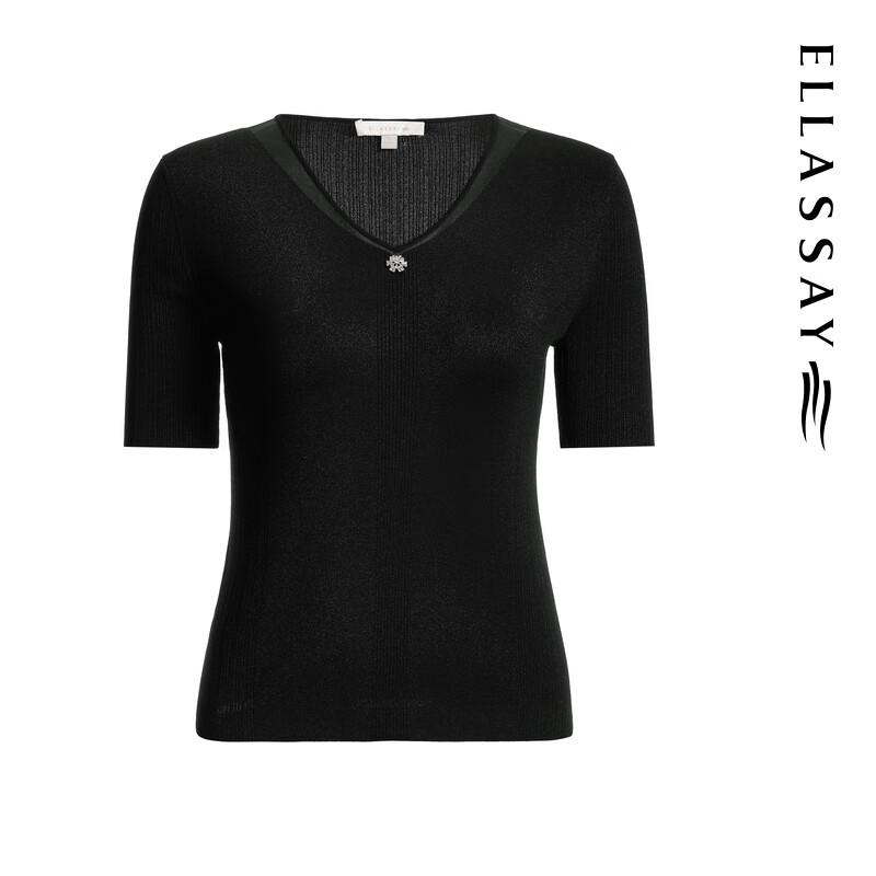 ELLASSAY Women's V-Neck Slim Fit Short Sleeve Knit Top