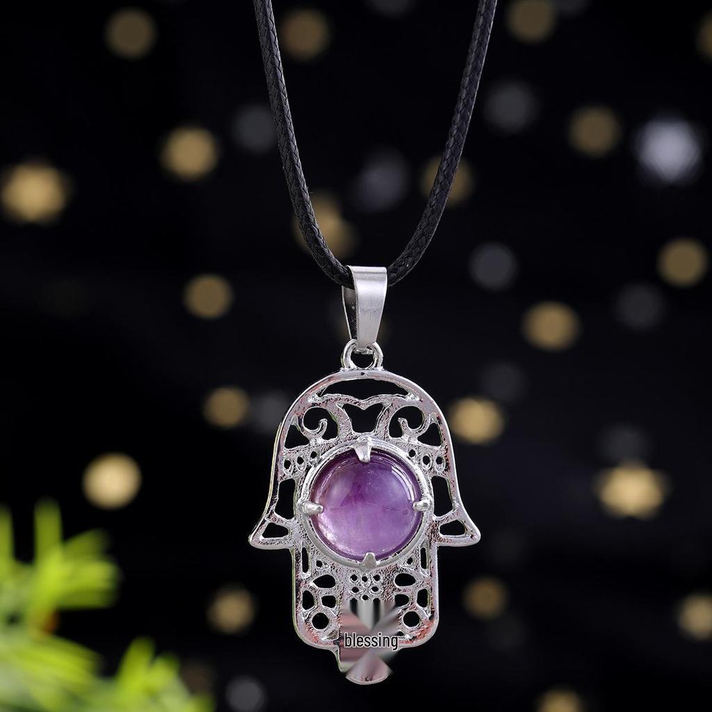 Amethyst Rose Quartz Tiger's Eye Fatima Hand Pendant