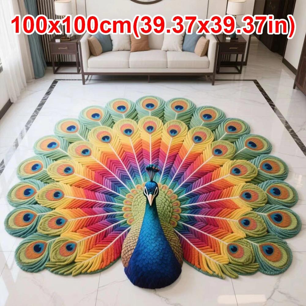 Soft Peacock Carpet Non-slip Bathroom Floor Mat Portable Blanket  for Living Room Tea Table Bedside