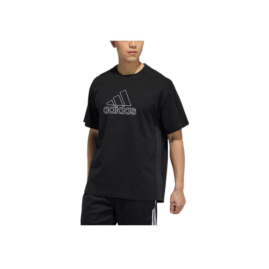 Adidas Logo Stripe Breathable Short Sleeve T-Shirt Men Tops Black HA3637