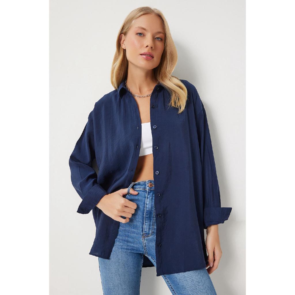 Women's Green Oversize Long Linen Ayrobin Shirt To00141