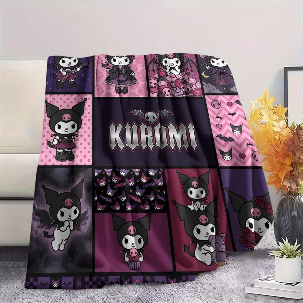 1PC Kuromi Print Flannel Blanket, High quality All Seasons, Home Decor, Warmth and Comfort, Perfect for Christmas Gifts
