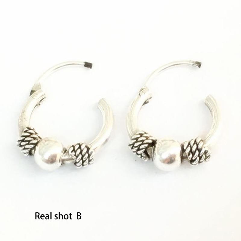 

Маленькие серьги-кольца из тайского серебра в стиле ретро с бусинами, спиральные катушки для женщин и мужчин, стерлинговое серебро 925 пробы, круглые серьги-кольца с пряжкой для ушей, обруч для ушей
