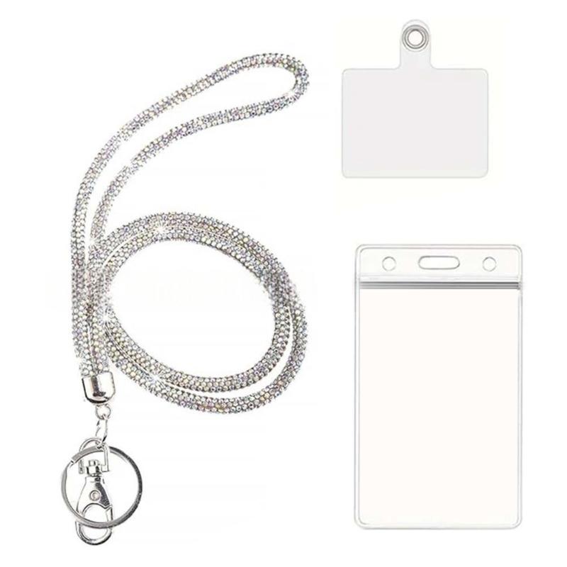 

Rhinestones Lanyard and Clear Card Holder Set Badge Card Holder Card Sleeve with Neck Lanyard for Badge Holder Keychain 1