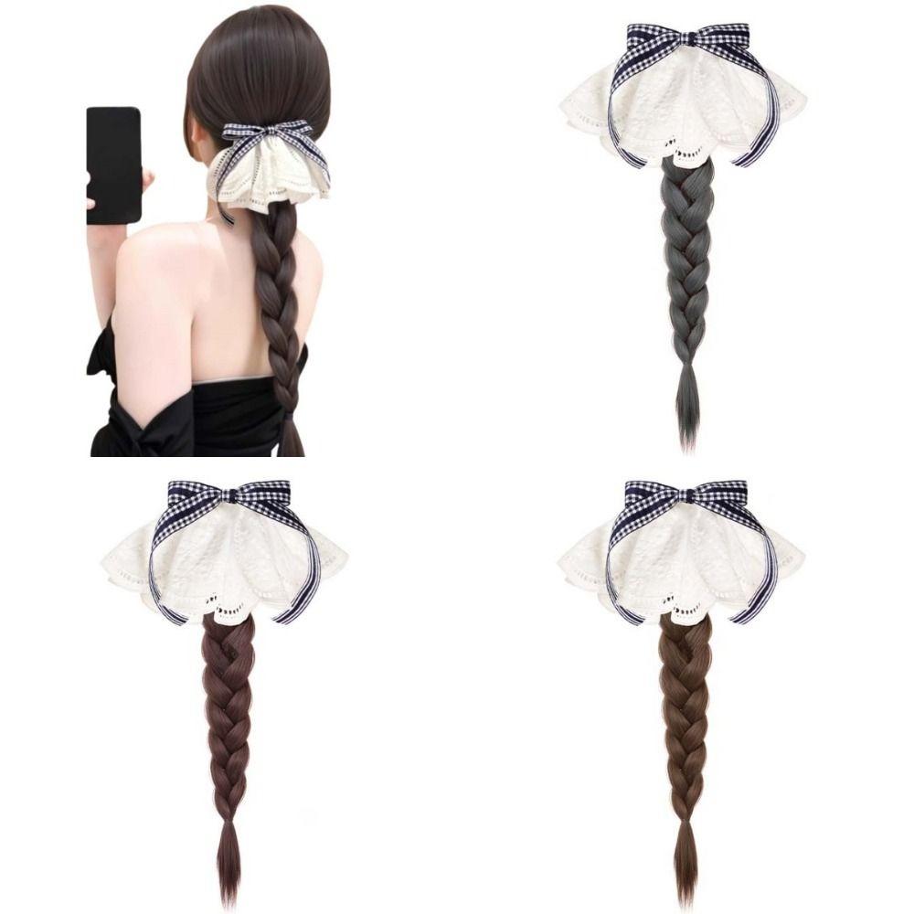 Boxing Braided Bow Lace Hair Bands Ponytail Hair Extension Twist Braid Wig  Daily