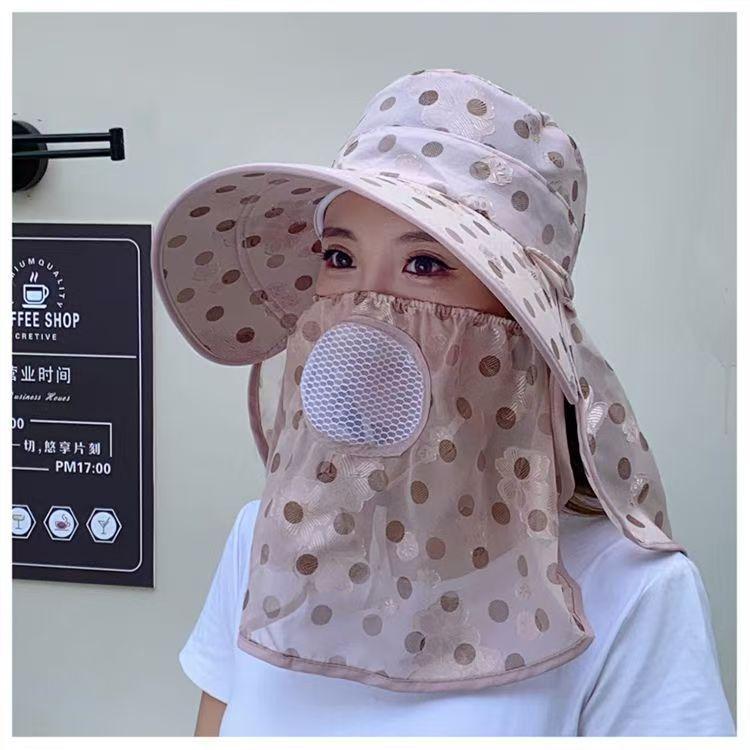 Sun hat women Korean version big eaves mask shawl hat breathable mesh sun protection hat summer outdoor cool tea picking hat